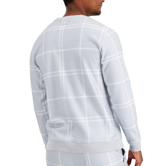 Aflani Gray White Mens Windowpane Fleece Pajama Sweatshirt, size M - Picture 2 of 2